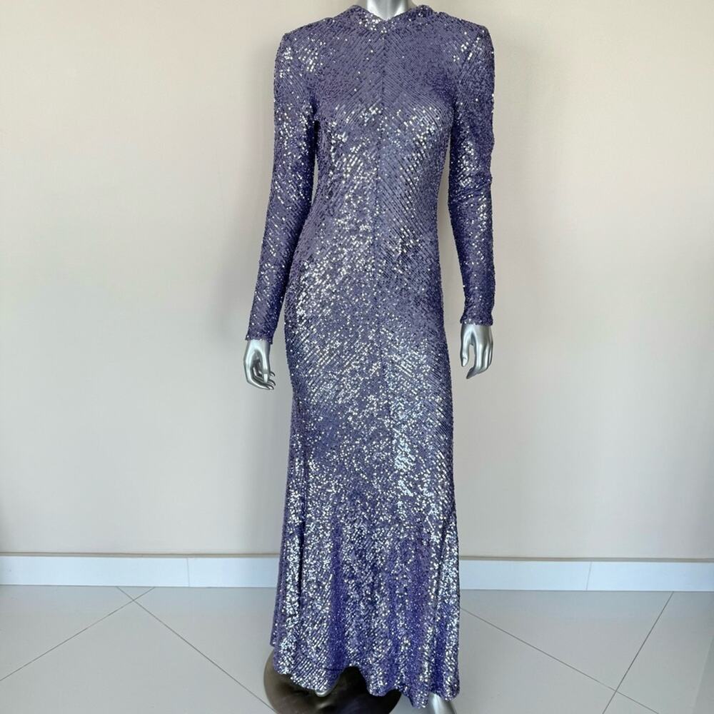 NAEEM KHAN Strong-Shoulder Sequin Gown size 6 US Retail 8000$ Authentic